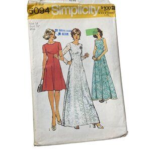 70s Simplicity 6094 Misses Dress Sewing Pattern Size 14 Vintage 1973 Retro CUT